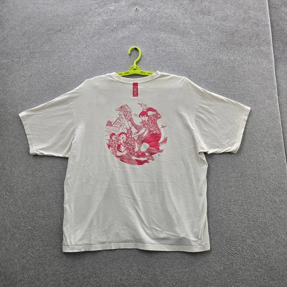 Adidas Men Shirt XL White Captain Tsubasa Anime Logo Short Sleeve READ